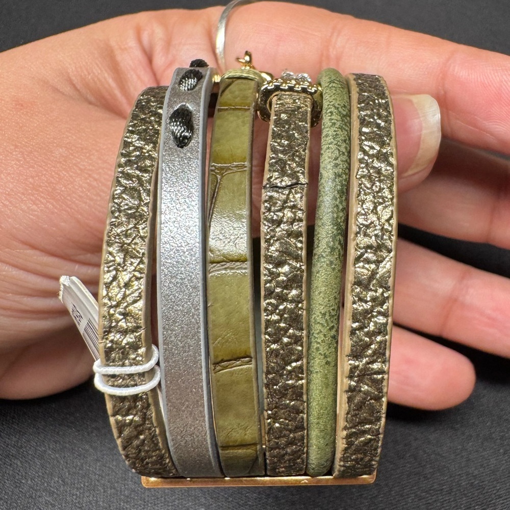 Multi Strand Cuff Bracelet Olive Green - Picture 6 of 6